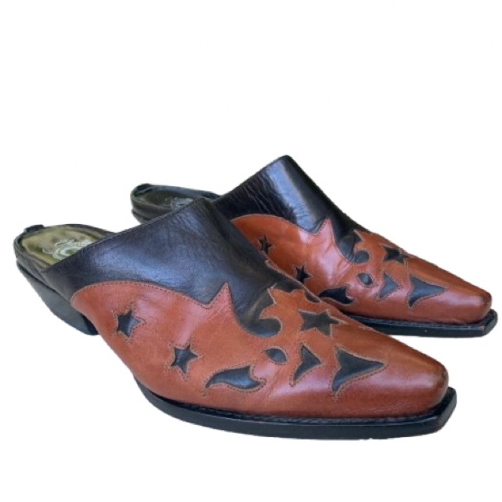 Charlie 1 Horse Lucchese Western Stars Boho Cowgirl Leather Mules Slides Shoes - Picture 3 of 17